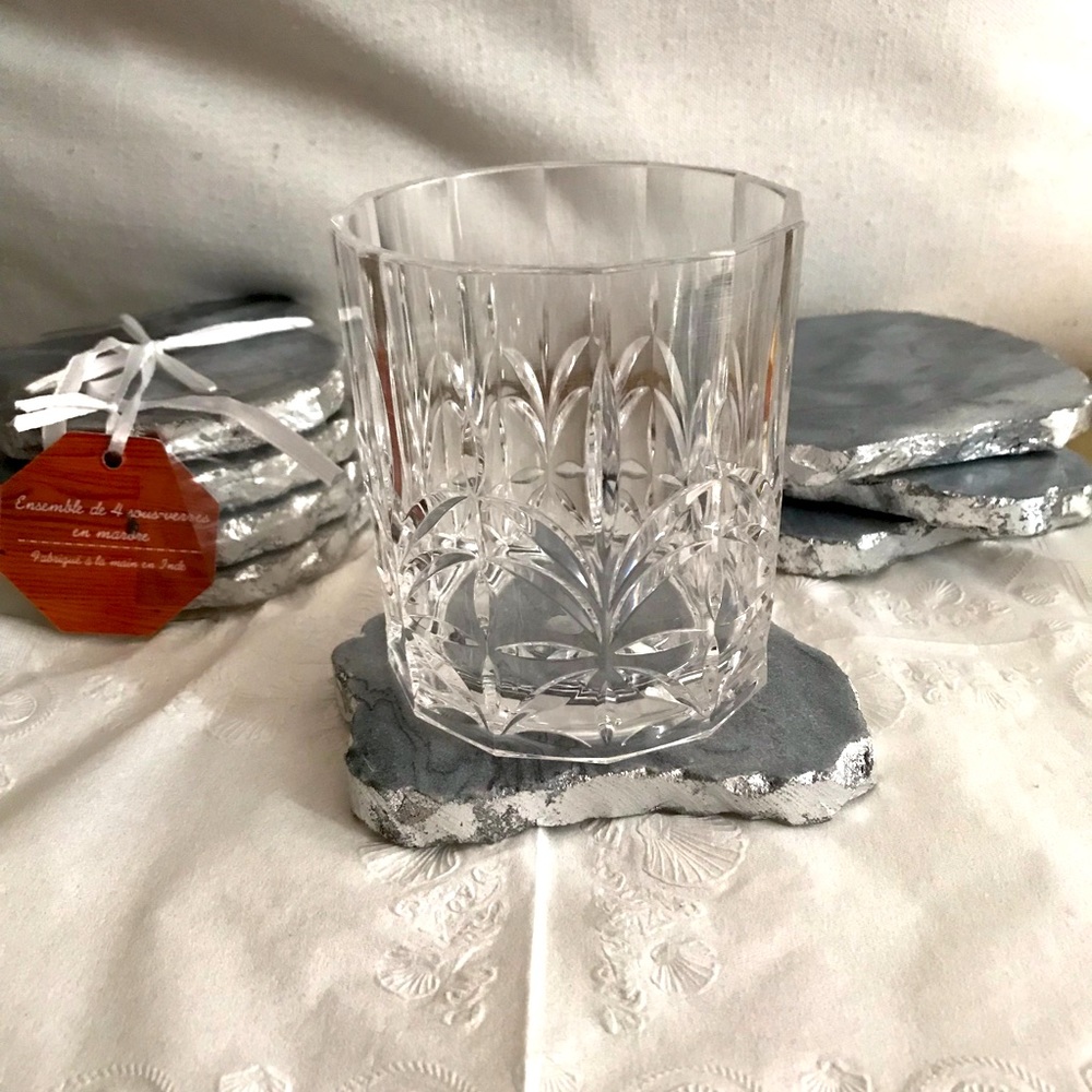 Gray Marble Silver Trim Coasters